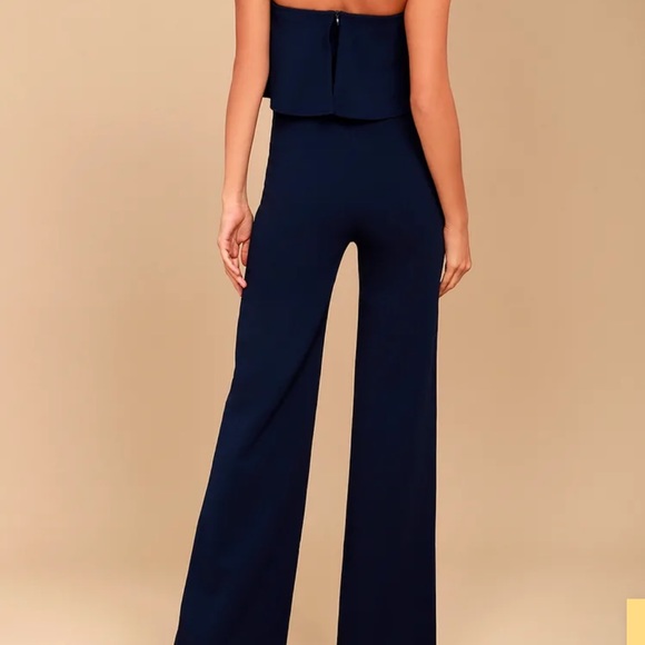 Lulus ruffle strapless navy blue jumpsuit - Picture 4 of 4